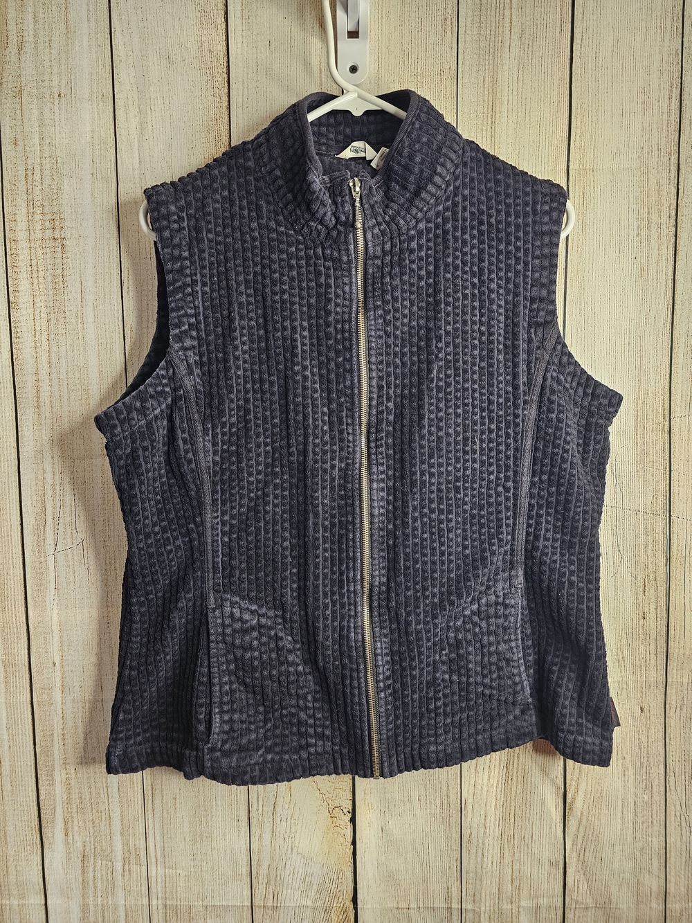 Woolrich Womens Large Chenille Zip Up Vest Gray Textured Sleeveless Soft